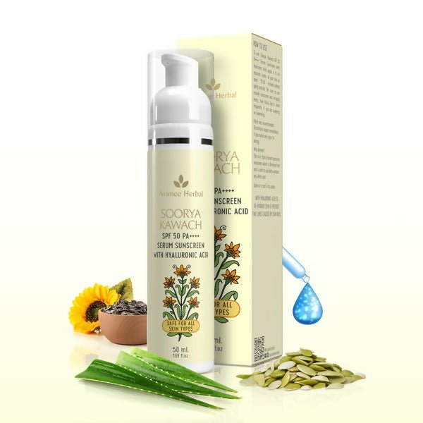 Sunscreen serum with packaging, aloe vera leaves, and flowers on a white background