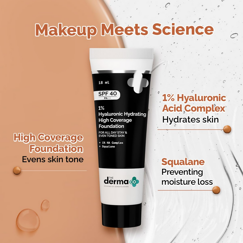 The Derma Co 1% Hyaluronic Hydrating High Coverage Foundation With SPF 40 PA+++ - 05 Peach