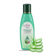 A bottle of Ayur Herbals Astringent with Aloe Vera, alongside sliced aloe vera and the product label displayed.