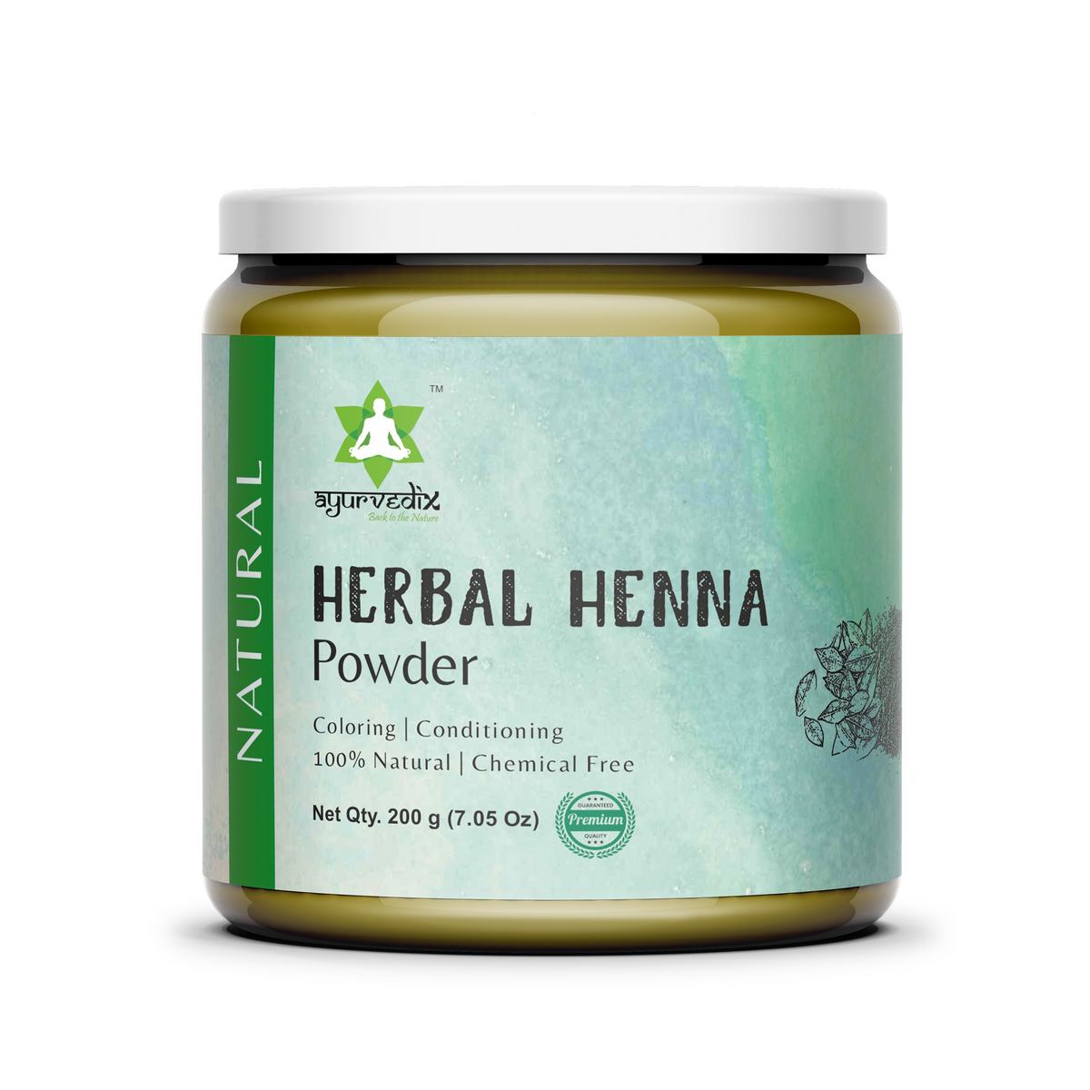 Jar of Ayurvedix Herbal Henna Powder on a white background