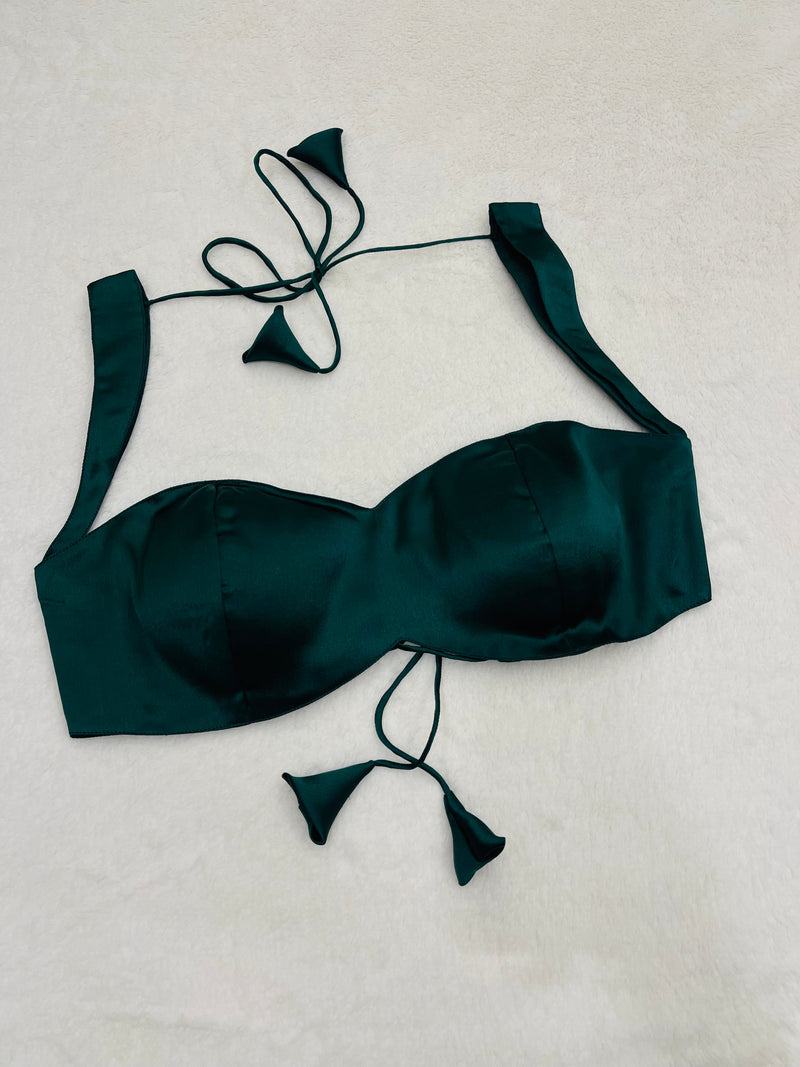 Kashish Dark Green Satin Blouse