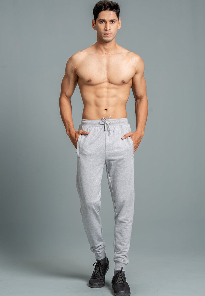 Men Combed Cotton Rich Jogger with Side Pockets Grey Melange JP1