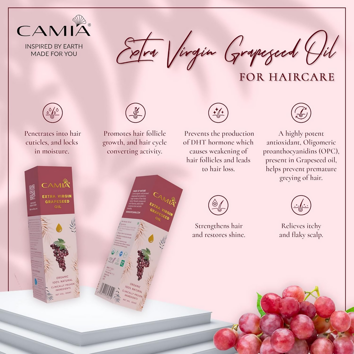 Camia Organic Extra Virgin Cold Pressed Grapeseed Oil