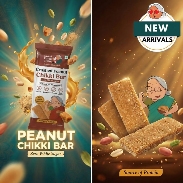 Sweet Karam Coffee Crushed Peanut Chikki Bar (Zero White Sugar)