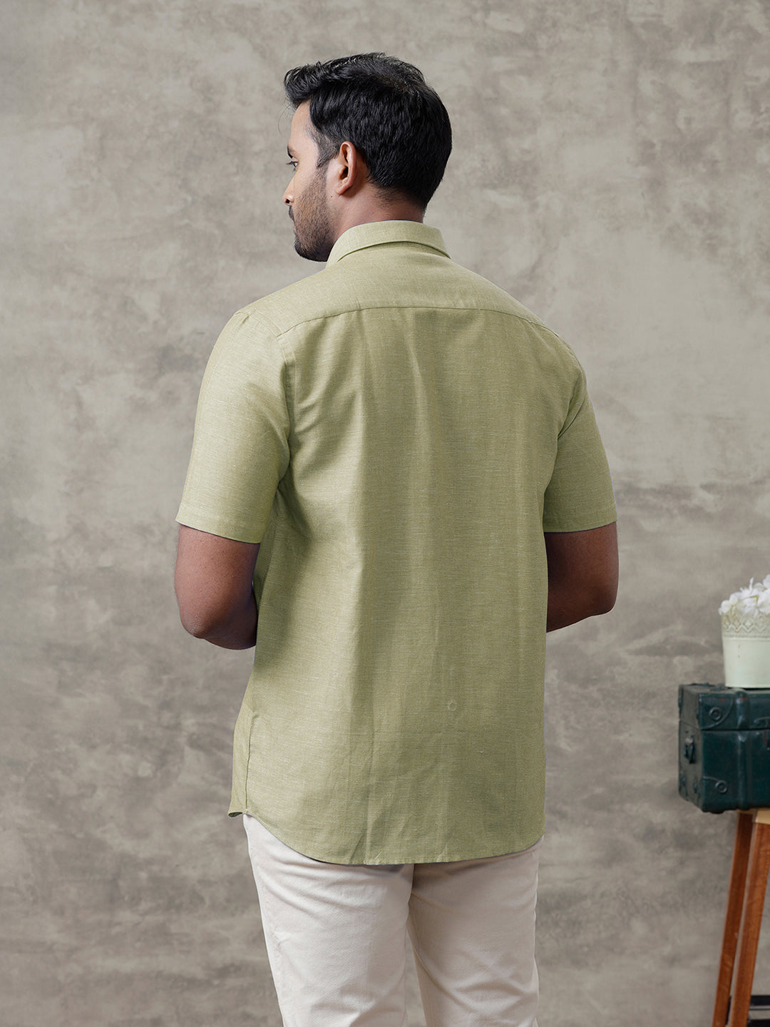 Men Linen Cotton Shirt Olive Green LF25