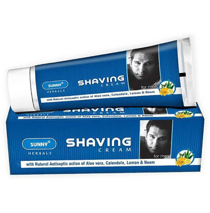 Sunny Herbals shaving cream tube and box on a white background