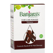 Banjara's Shikakai hair care powder packaging on a white background
