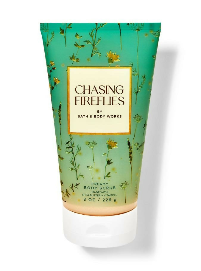Tube of 'Chasing Fireflies' body scrub by Bath & Body Works on a white background