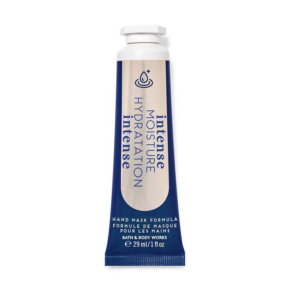 Hand cream tube with blue and white design on a white background