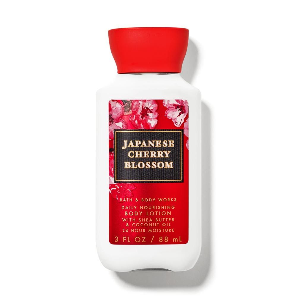 Bath and Body Works Japanese Cherry Blossom body lotion with red cap on white background