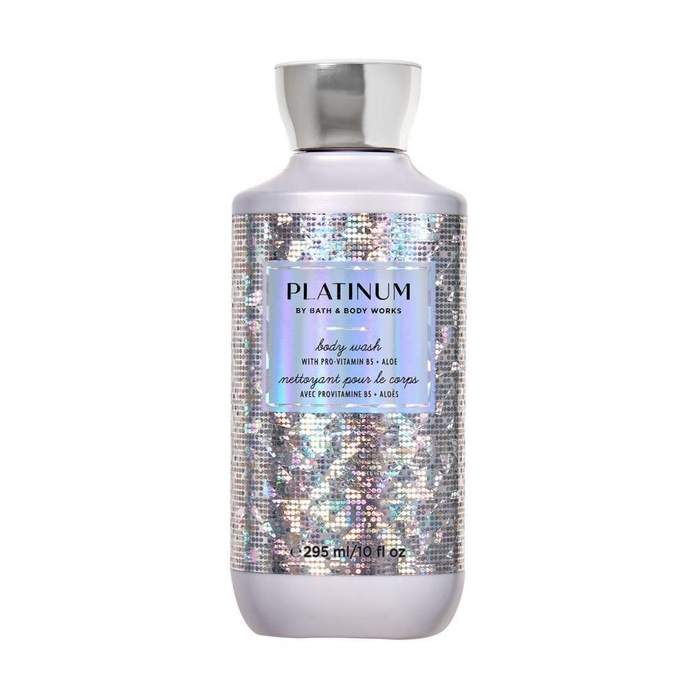 Bath and Body Works Platinum body wash with silver cap on a white background
