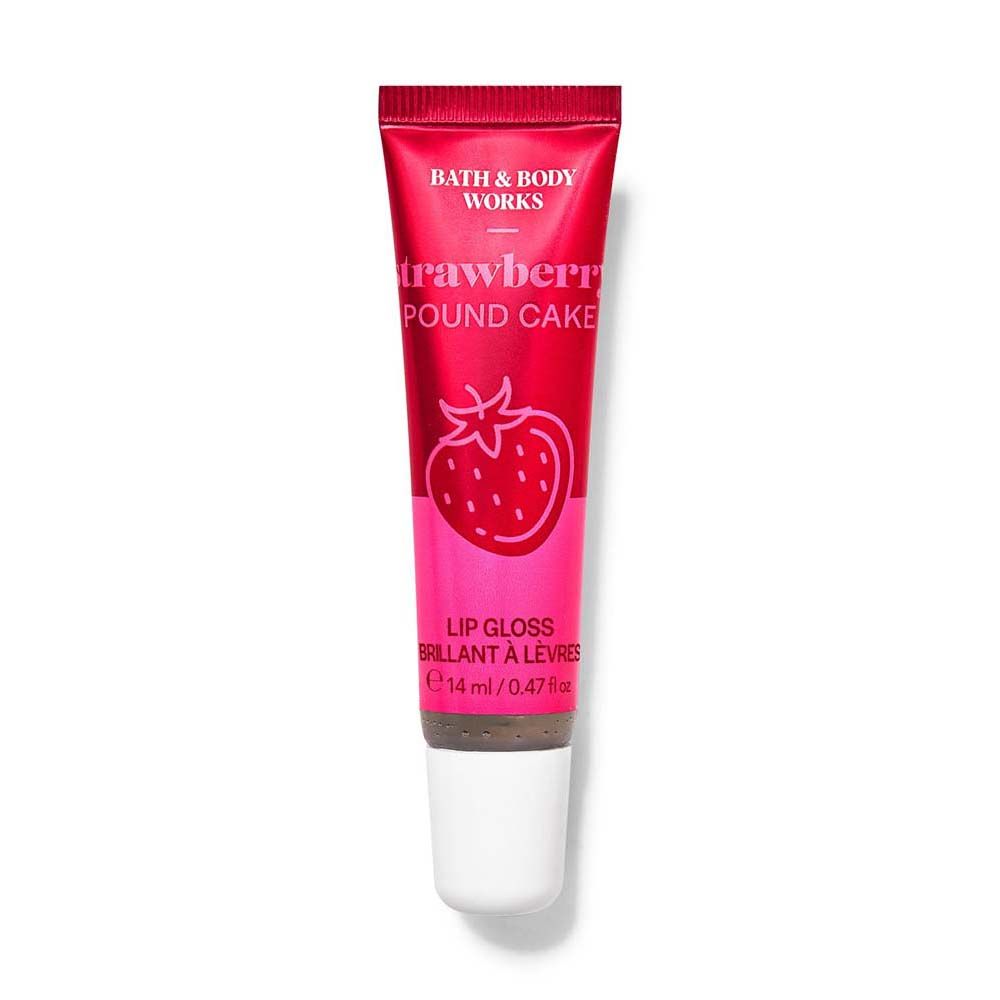 Bath & Body Works Strawberry Pound Cake lip gloss on a white background