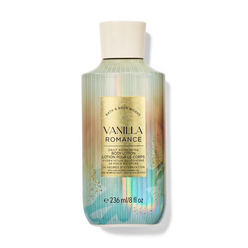 Bath and Body Works Vanilla Romance body lotion bottle on a white background