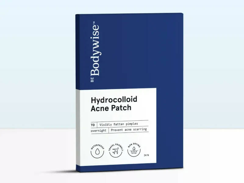 Bodywise Hydrocolloid Acne Patch packaging on a light blue background