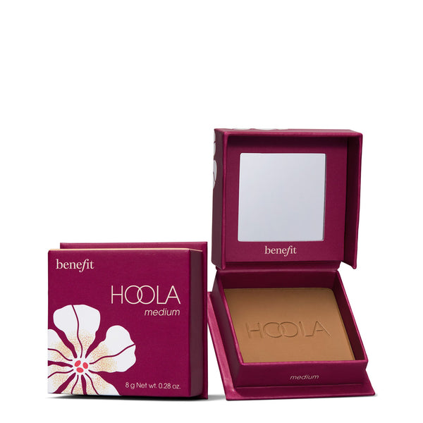 Benefit Hoola bronzer in open pink packaging with box on a white background