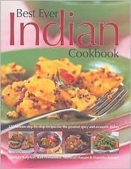 Book cover of 'Best Ever Indian Cookbook' with images of dishes on a green plate.