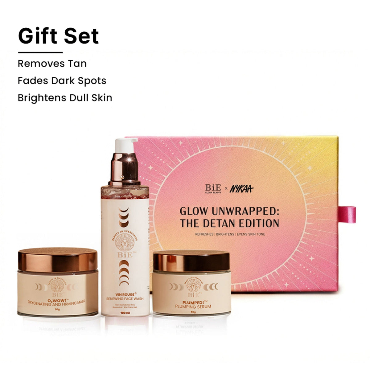 Skincare gift set with products and packaging on a white background