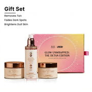 Skincare gift set with products and packaging on a white background