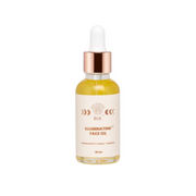 Bottle of illuminating face oil with dropper on a white background