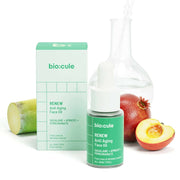 Bio:Cule Renew Anti Aging Face Oil with packaging and fruits on a white background