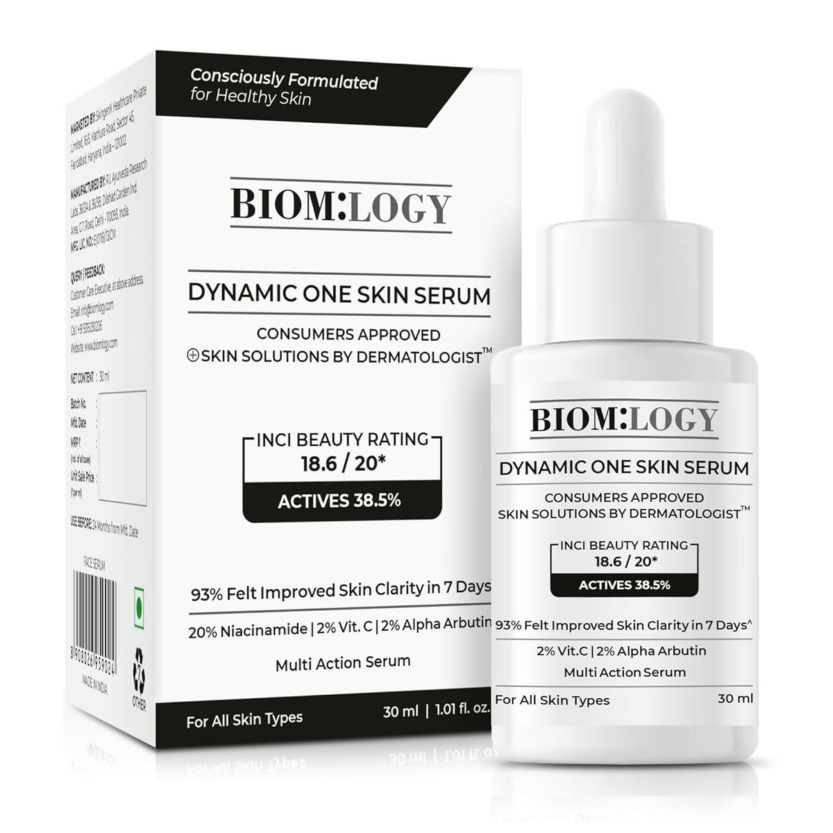 BIOM:LOGY Dynamic One Skin Serum packaging with dropper bottle on a white background
