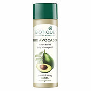 Biotique Bio Avocado body massage oil bottle on a white background