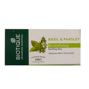 Biotique Basil & Parsley Revitalizing Bathing Bar packaging on a white background