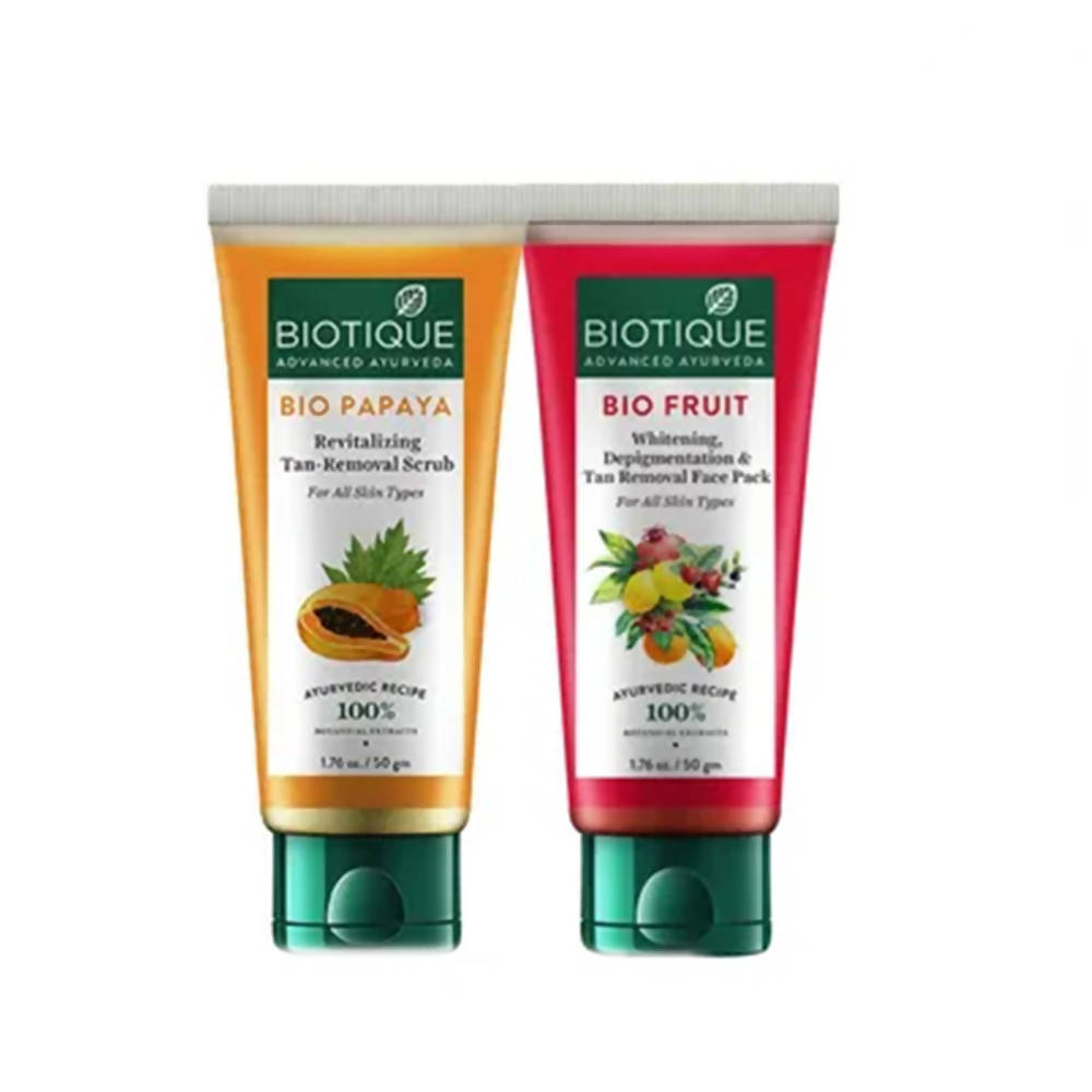 Two Biotique skincare products, Bio Papaya and Bio Fruit, on a white background.