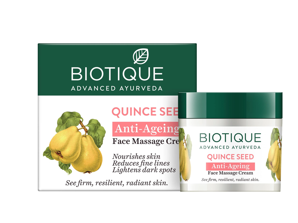 Biotique Quince Seed Anti-Ageing Face Massage Cream packaging on a white background