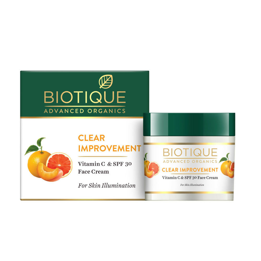 Biotique Advanced Organics Vitamin C & SPF 30 Face Cream packaging on a white background