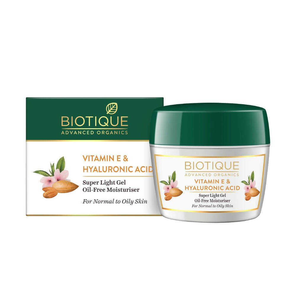 Biotique Vitamin E & Hyaluronic Acid moisturizer with packaging on a white background