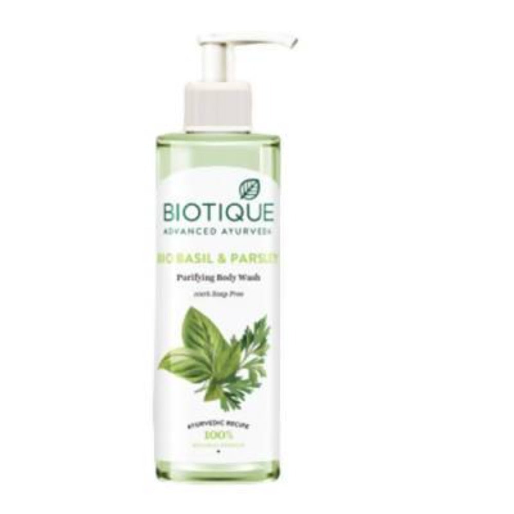 Biotique BC Basil & Parsley Purifying Body Wash bottle on a white background