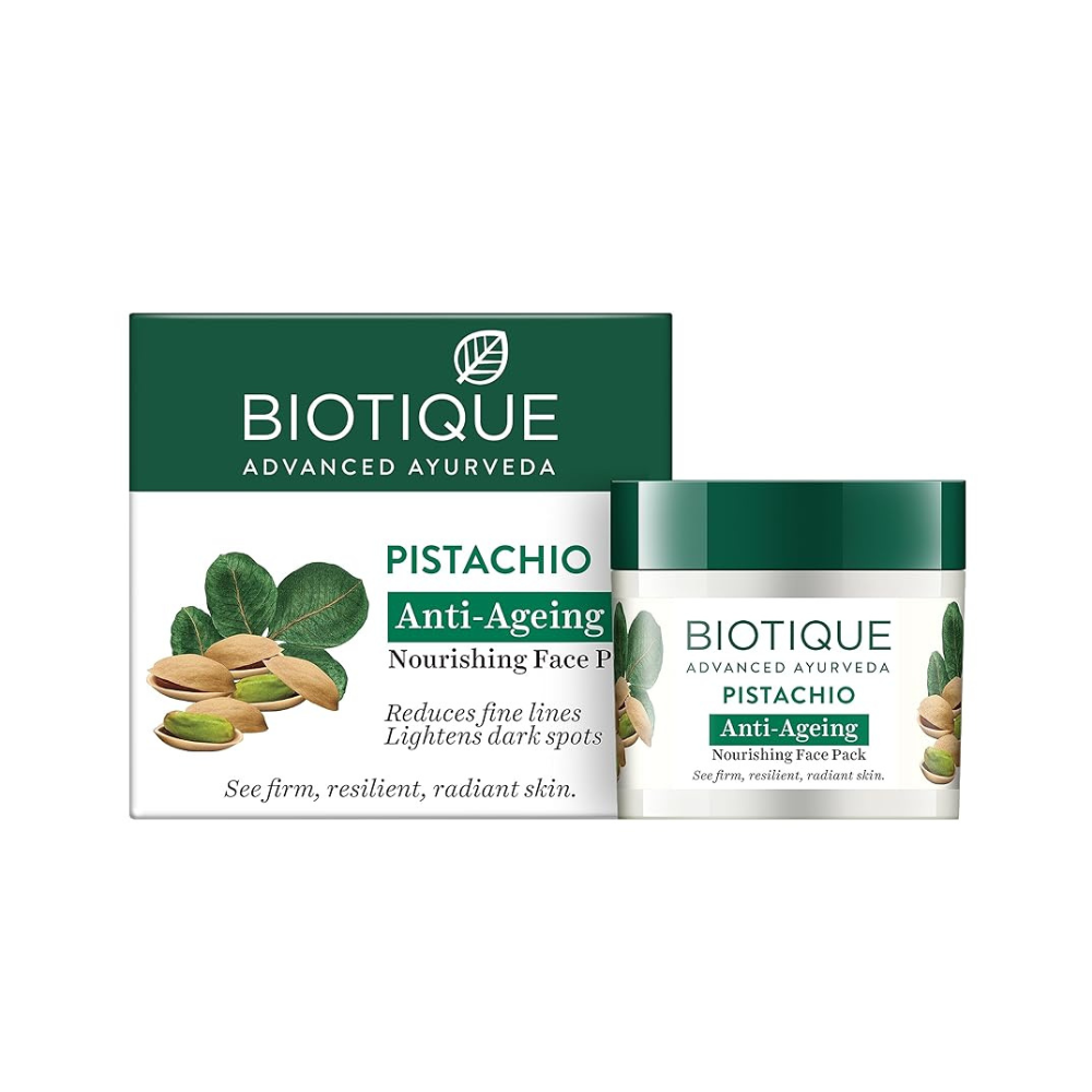 Biotique Pistachio Anti-Ageing Nourishing Face Pack packaging on a white background