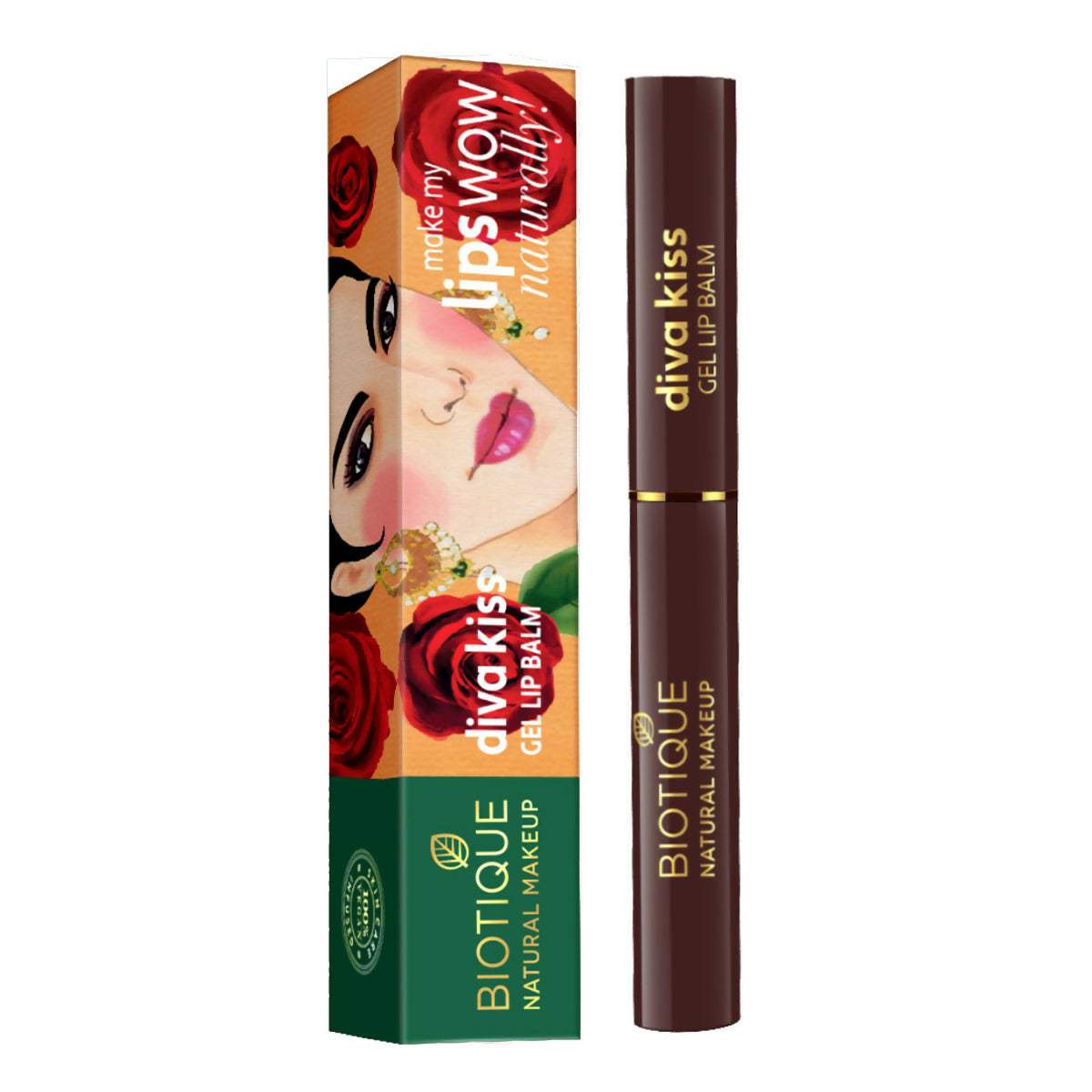 Biotique diva kiss gel lip balm with packaging on a white background