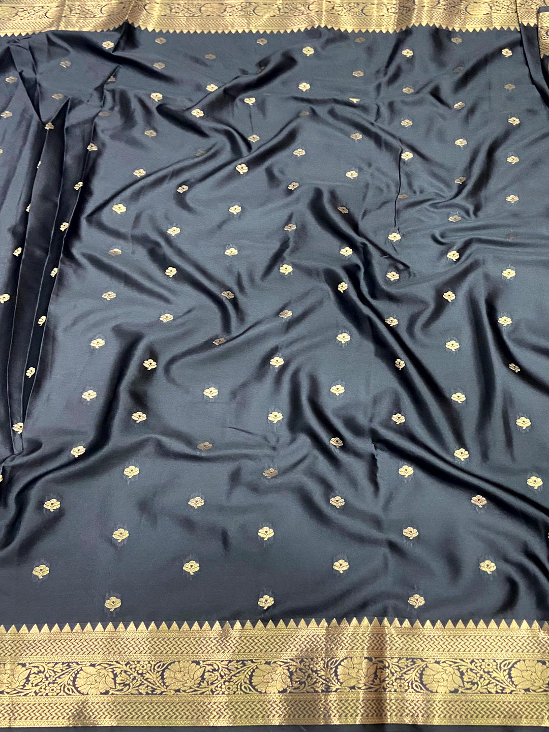 Black Banarasi Soft Satin Masru Mango Silk Saree
