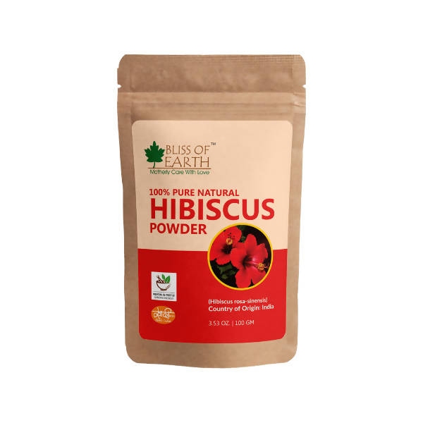 Package of Bliss of Earth 100% Pure Natural Hibiscus Powder on a white background