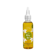 Bottle of olive oil with a white cap on a white background