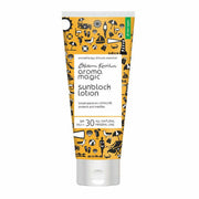 Tube of Aroma Magic sunblock lotion with a yellow pattern on a white background