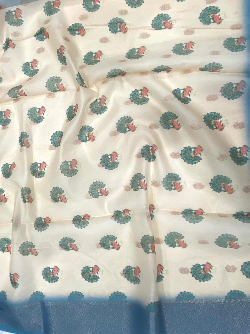 Blue Banarasi Ombre Floral Print Saree