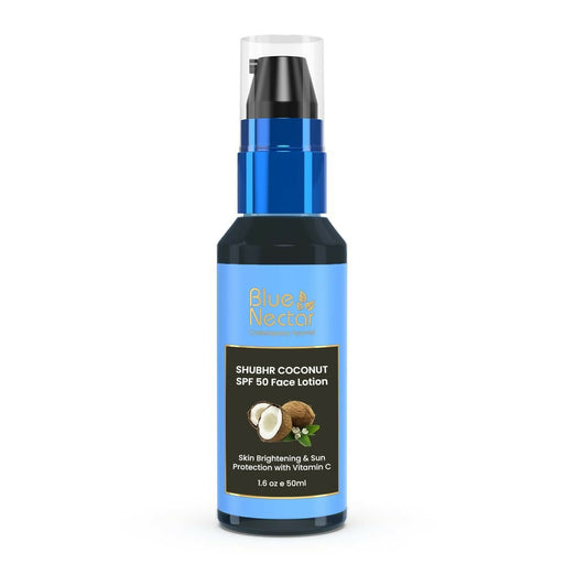 Blue Nectar Coconut Sunscreen SPF 50 Face Lotion, No White Cast, Plant Based Photostable Sunscreen with Vitamin C for Skin Brightening
