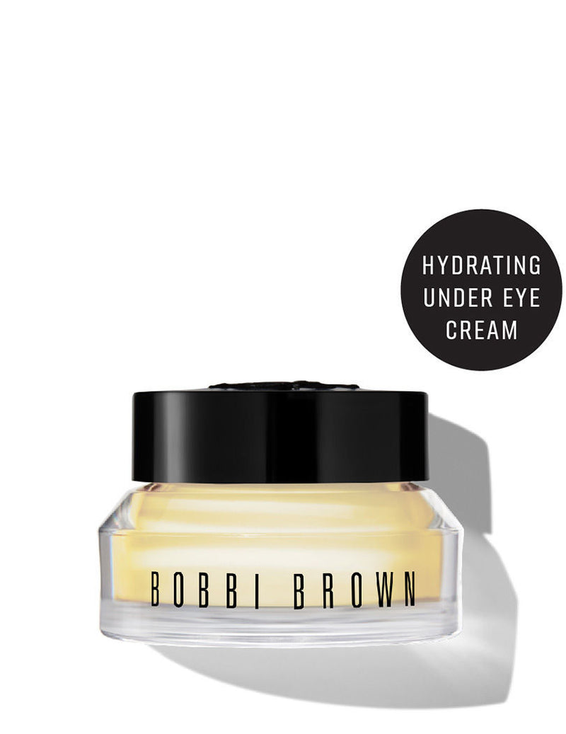 A jar of Bobbi Brown Vitamin Enriched Eye Base, indicating it is a hydrating under eye cream.
