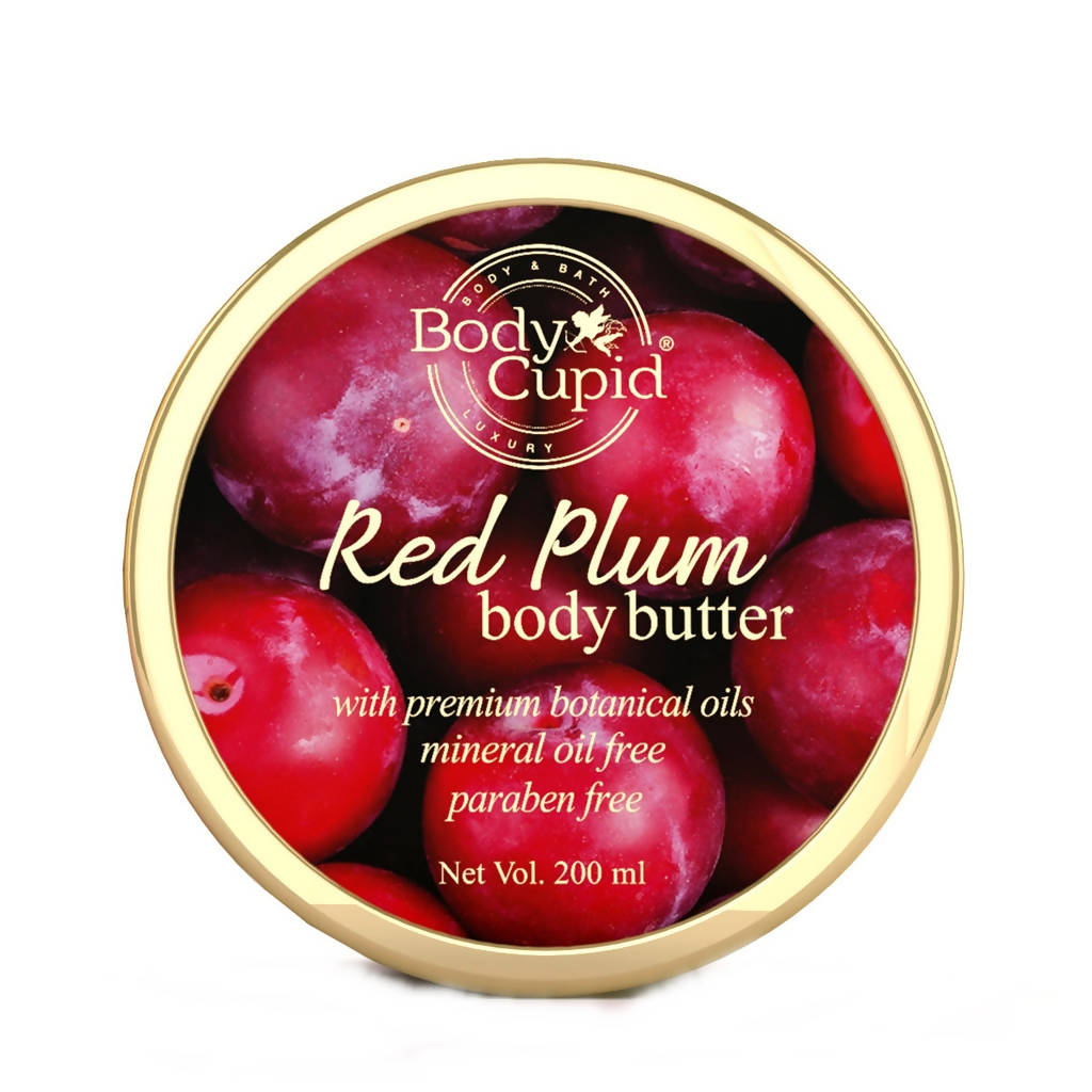 Body Cupid Red Plum body butter container with red plums on a white background