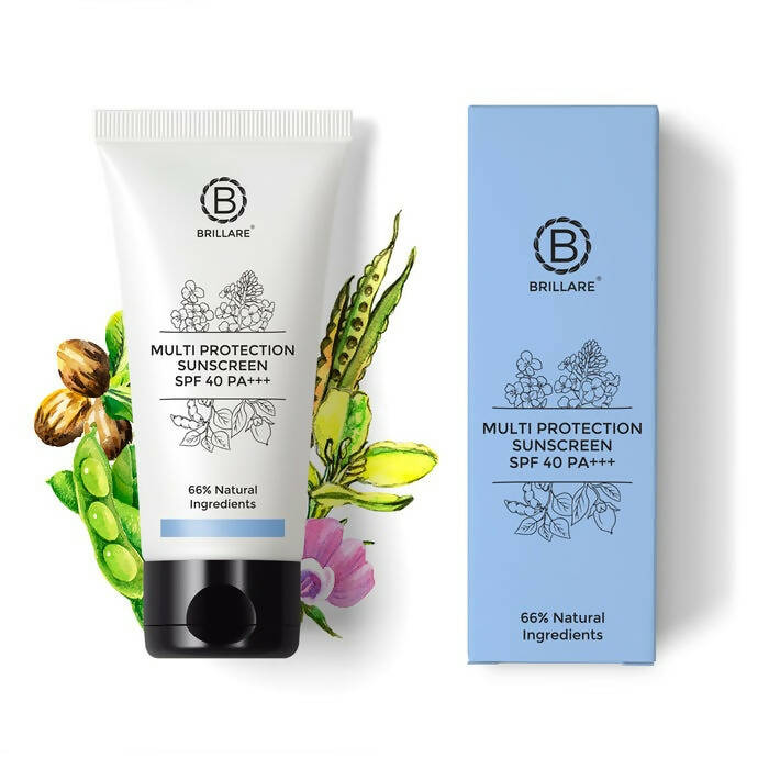 Brillare multi-protection sunscreen tube and packaging on a white background