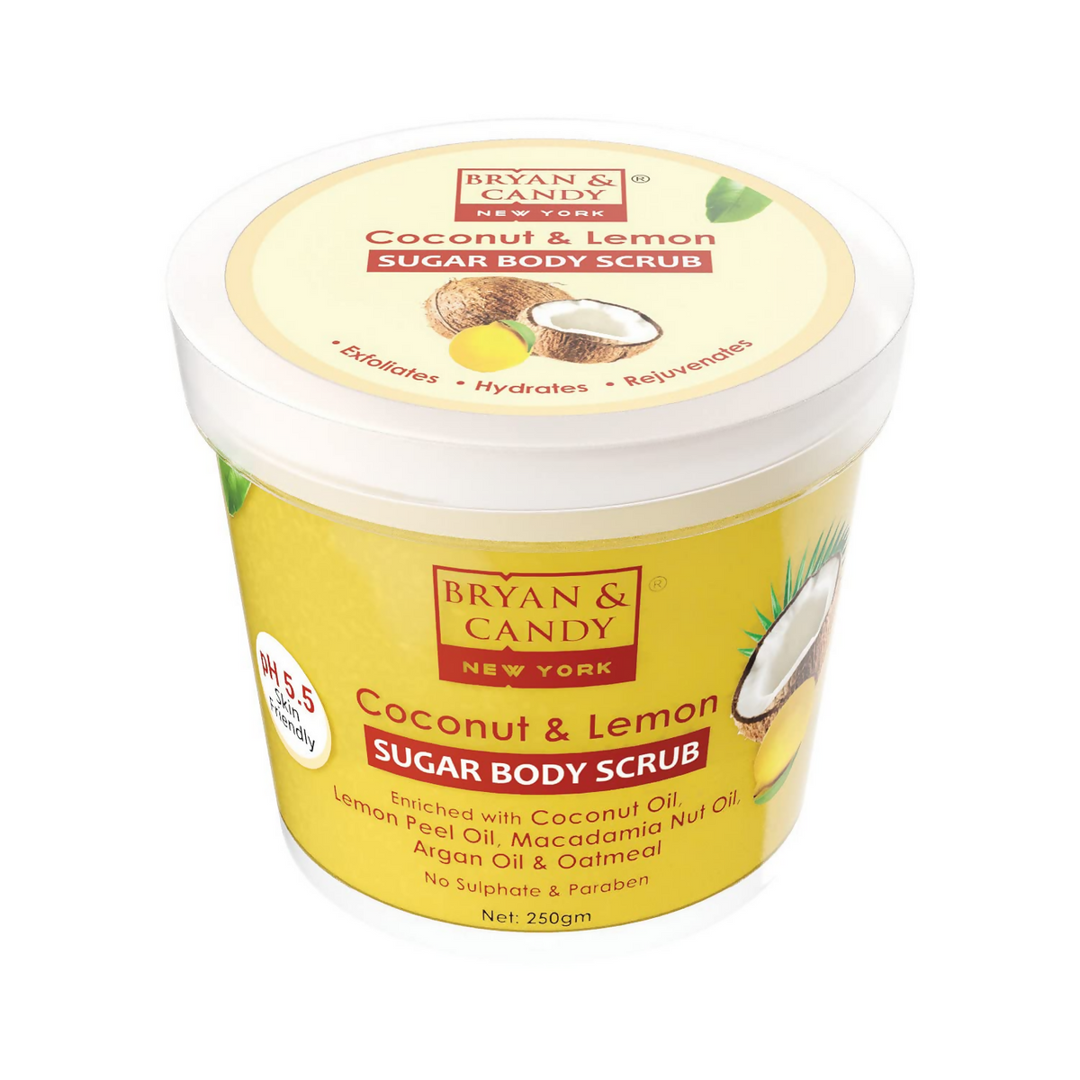 Bryan & Candy Coconut & Lemon Sugar Body Scrub container on a white background