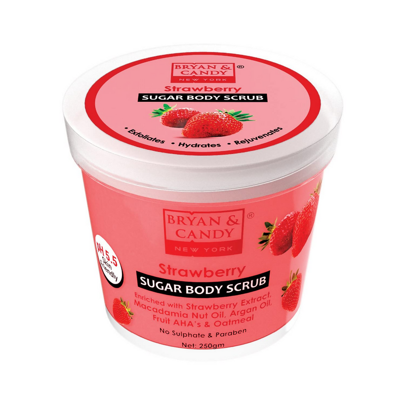 Bryan & Candy Strawberry Sugar Body Scrub container on a white background