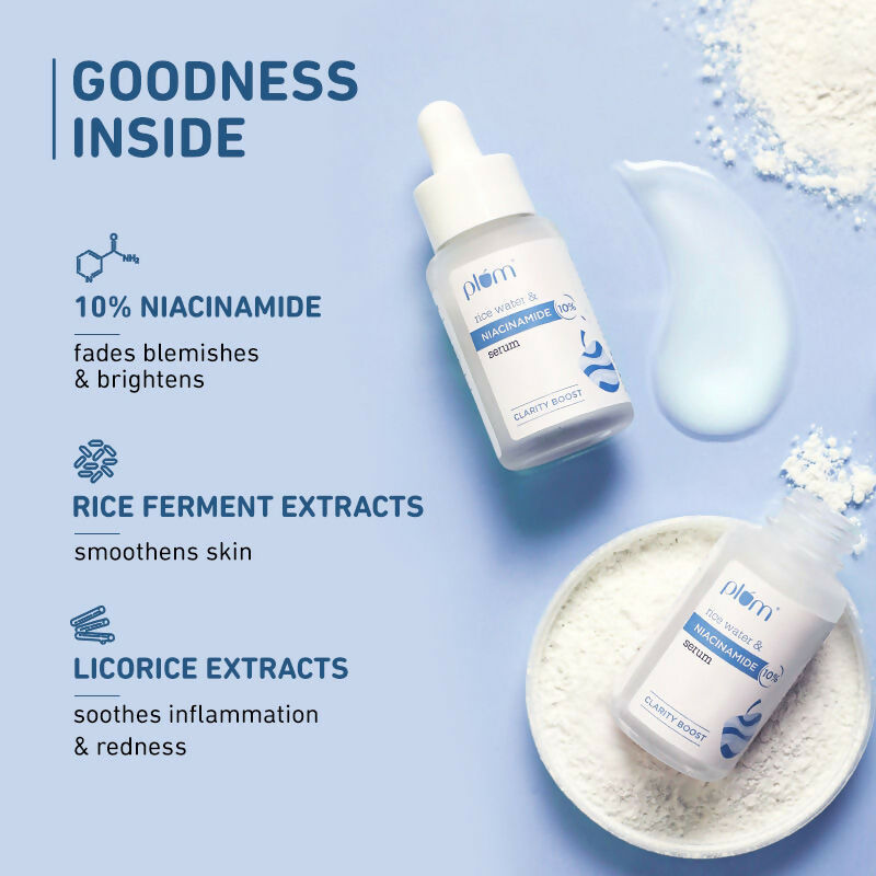 Plum 10% Niacinamide Brightening Face Serum With Rice Water - Fades Blemishes & Dark Spots, Beginner Friendly