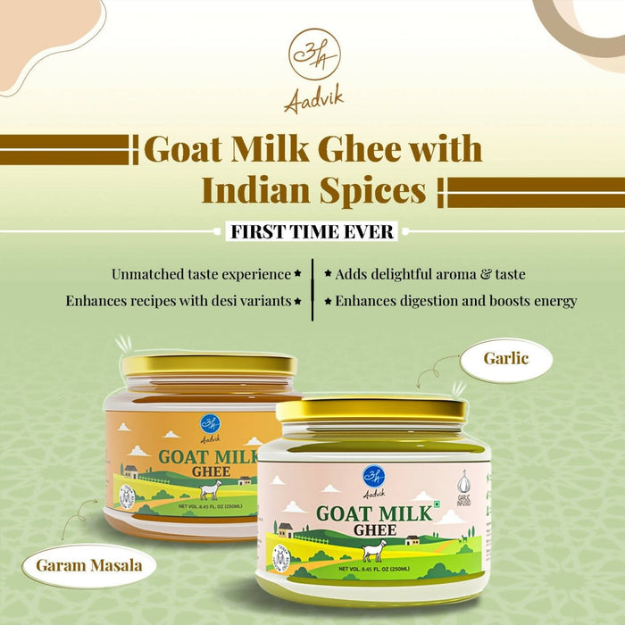 Aadvik A2 Goat Milk Ghee Infused with Garlic | Made From Grass Fed Goat Milk | Pure Organic Ghee