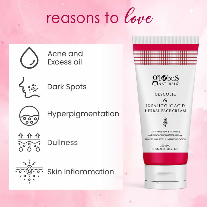 Globus Naturals Glycolic & 1% Salicylic Acid Herbal Anti Acne Face Cream