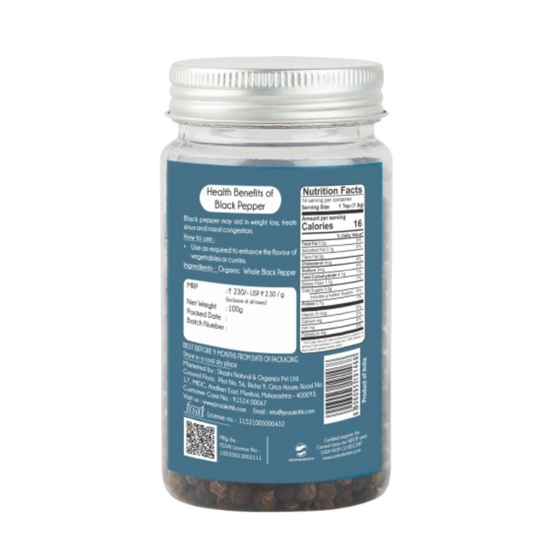 Praakritik Organic Black Pepper Whole
