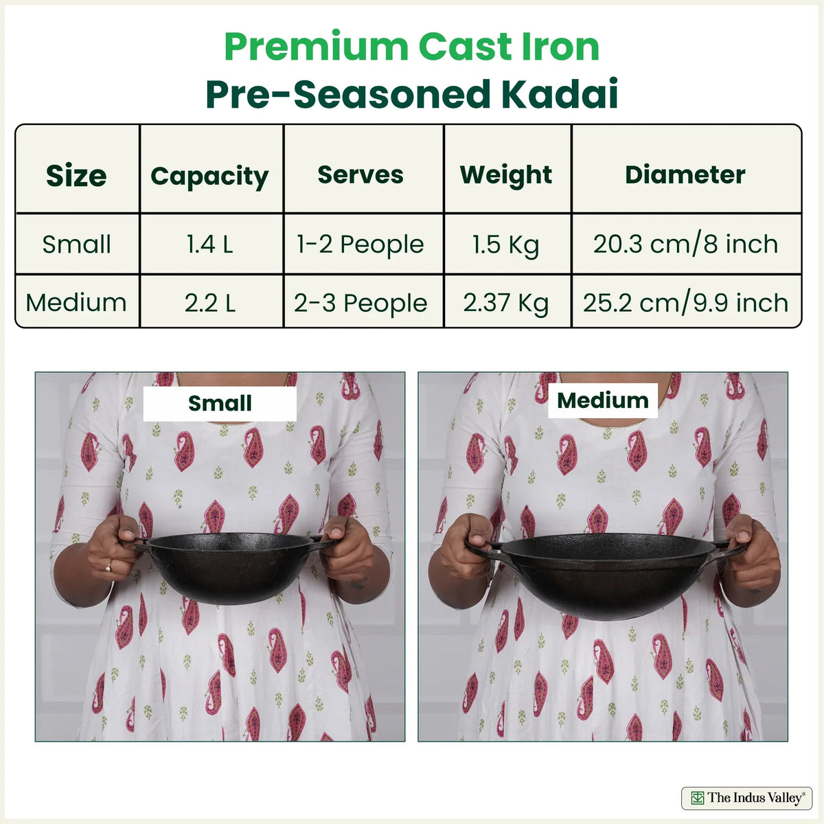 The Indus Valley CASTrong Cast Iron Kadai, Pre-seasoned, Nonstick, 100% Pure, Toxin-free, 20.3cm, 1.4L, 1.5kg